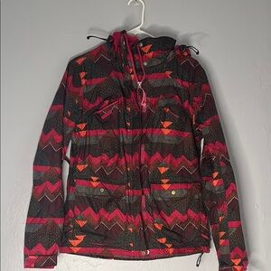 Simms Red Black Ski Jacket Geometric Insulated Hooded